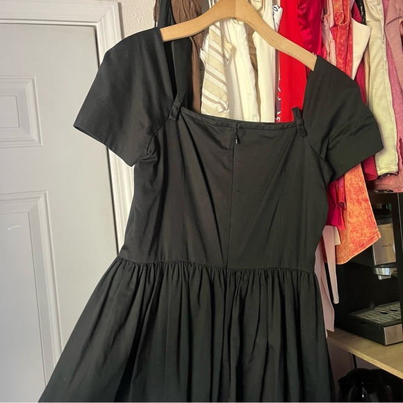 THE J. PETERMAN COMPANY black cotton bow square neck short sleeve midi dress - Picture 5 of 6